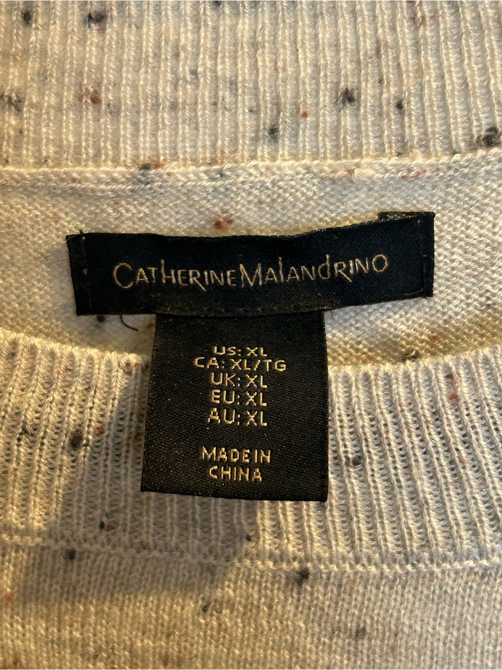 Catherine Malandrino Crewneck Speckled Merino-wool blend Sweater - Cream w/brown - Picture 2 of 13